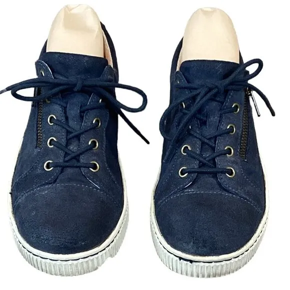Born Paloma Leather Sneaker Zipper Tie Slip-On Women's Navy Blue Size 7.5 266G