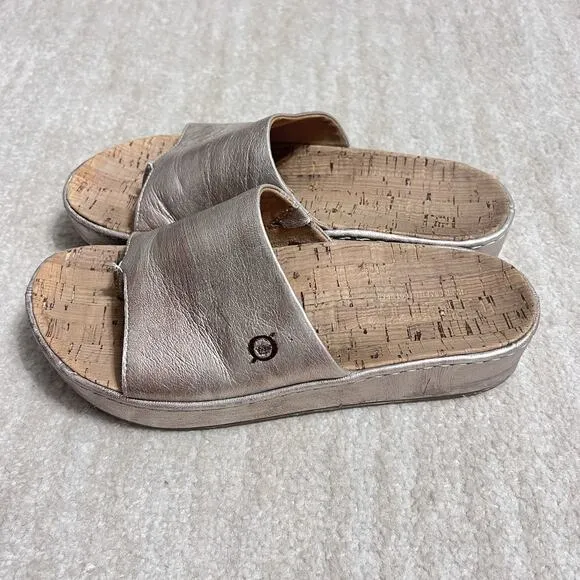 BORN Women's Sharr Cork Sole Platform Sandal Light Gold Size 8 BR0035330