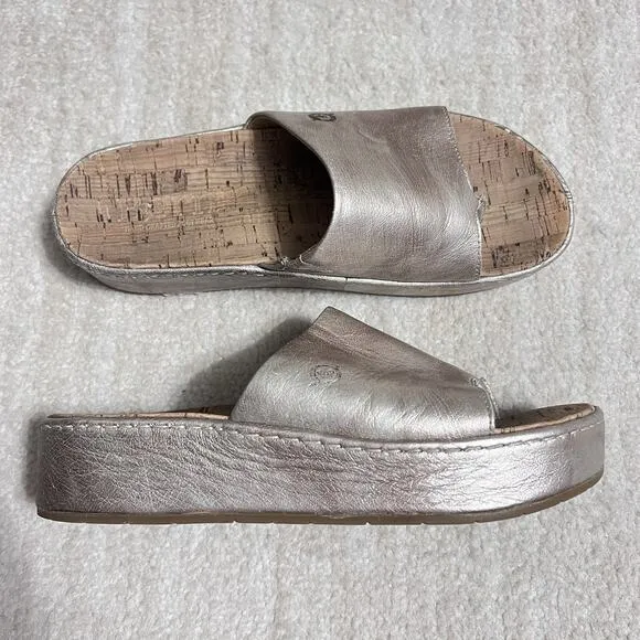 BORN Women's Sharr Cork Sole Platform Sandal Light Gold Size 8 BR0035330