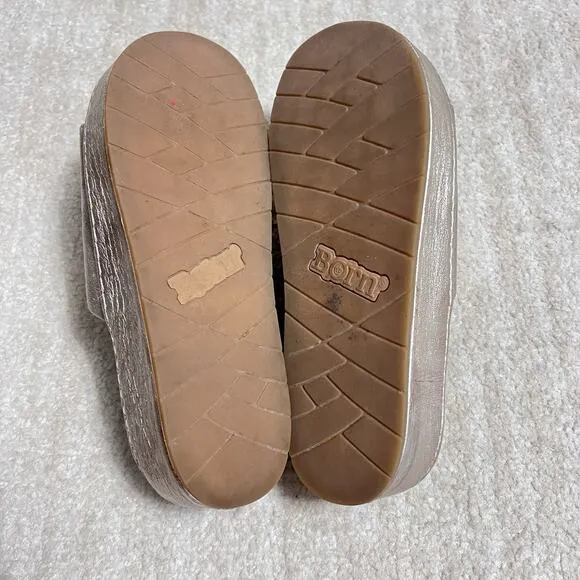 BORN Women's Sharr Cork Sole Platform Sandal Light Gold Size 8 BR0035330