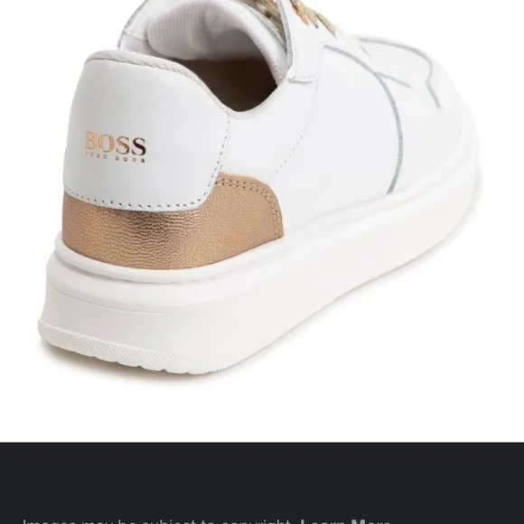 Boss Girls White &amp; Gold Leather Trainers leather kids girls Sneakers  size 4