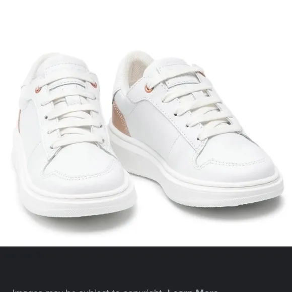 Boss Girls White &amp; Gold Leather Trainers leather kids girls Sneakers  size 4