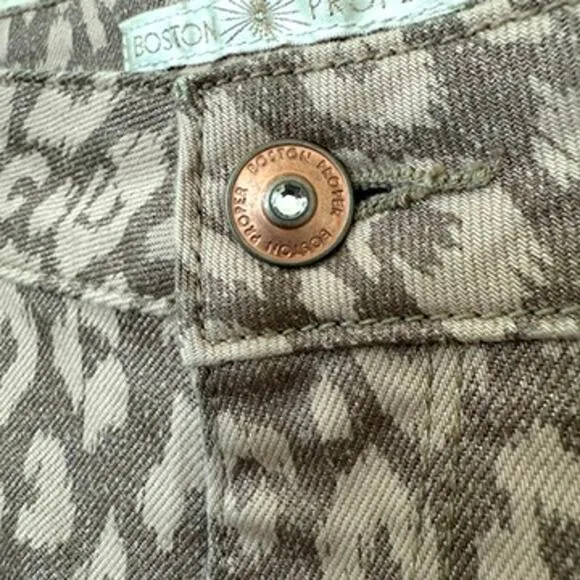 Boston Proper Printed Slim Straight Pants Taupe Beige Size 8 Cotton Blend