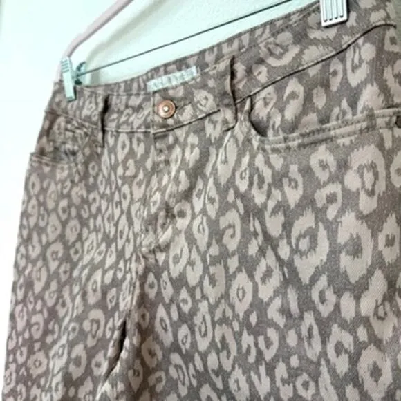 Boston Proper Printed Slim Straight Pants Taupe Beige Size 8 Cotton Blend