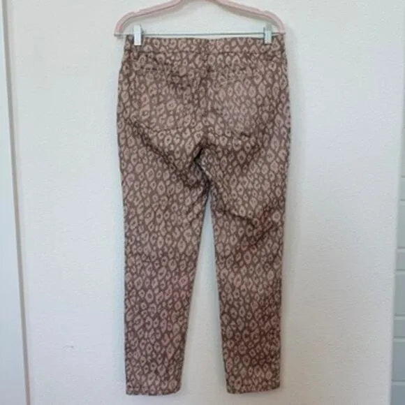 Boston Proper Printed Slim Straight Pants Taupe Beige Size 8 Cotton Blend