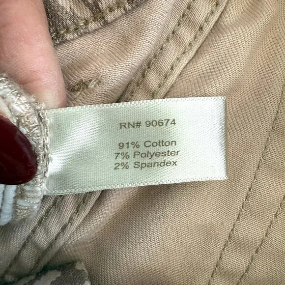 Boston Proper Printed Slim Straight Pants Taupe Beige Size 8 Cotton Blend