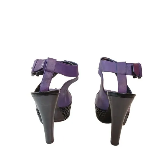 Bottega Veneta Platform Sandals Womens 8.5 Purple Leather Printed Block Heels