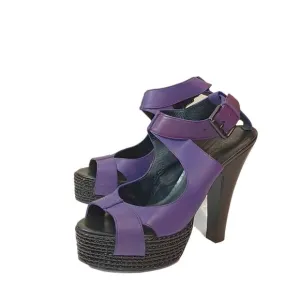 Bottega Veneta Platform Sandals Womens 8.5 Purple Leather Printed Block Heels