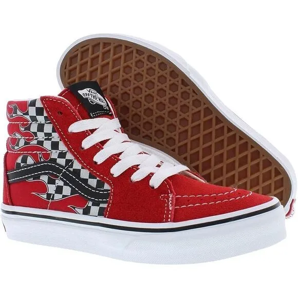 Boy's Sneakers Shoes Vans Wall Kids SK8-Hi Big Kid Sz 6.5 Reflect Flame Racing