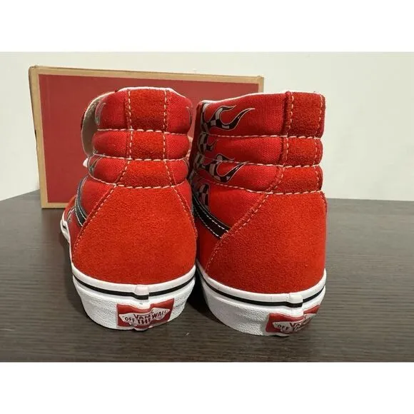 Boy's Sneakers Shoes Vans Wall Kids SK8-Hi Big Kid Sz 6.5 Reflect Flame Racing