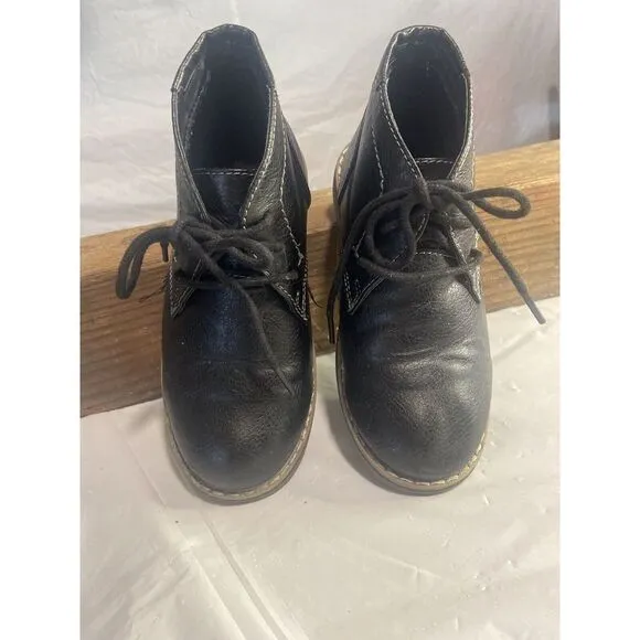 Boys‎ Steve Madden Chukka Black Leather Lace Up Ankle Boots-Size 12 Kids