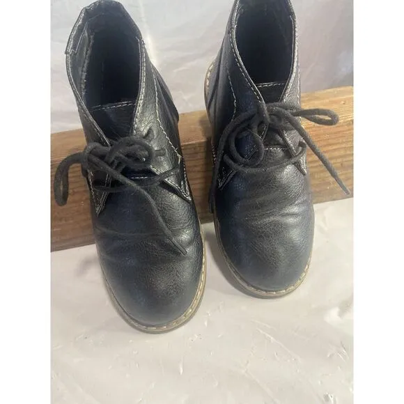Boys Steve‎ Madden Chukka Black Leather Lace Up Ankle Boots-Size 12 Kids