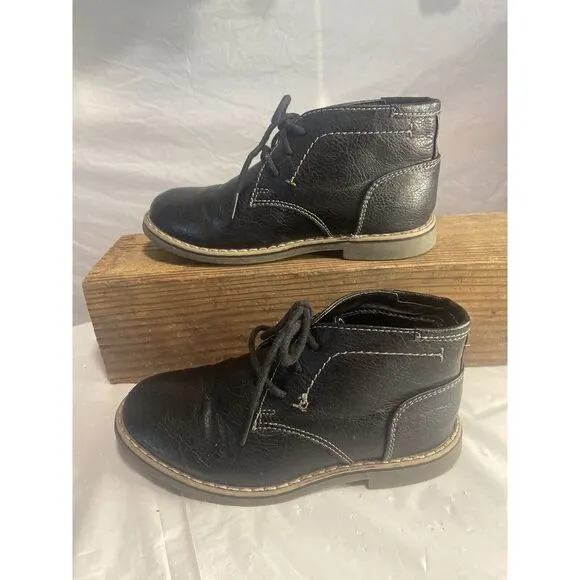 Boys‎ Steve Madden Chukka Black Leather Lace Up Ankle Boots-Size 12 Kids