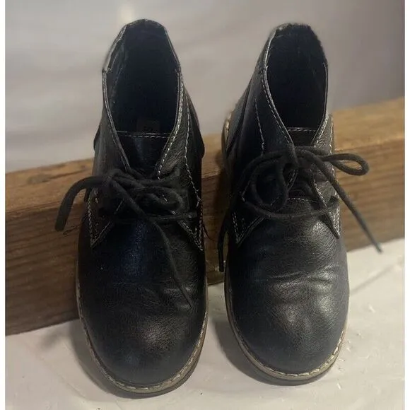 Boys Steve‎ Madden Chukka Black Leather Lace Up Ankle Boots-Size 12 Kids