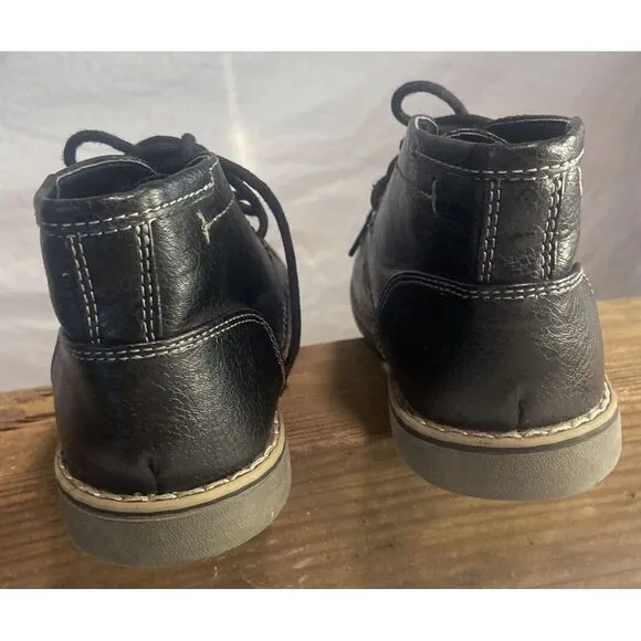 Boys Steve‎ Madden Chukka Black Leather Lace Up Ankle Boots-Size 12 Kids