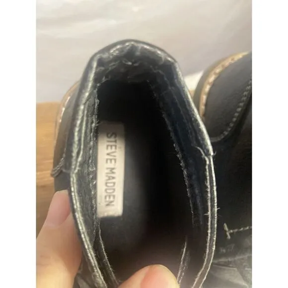 Boys‎ Steve Madden Chukka Black Leather Lace Up Ankle Boots-Size 12 Kids