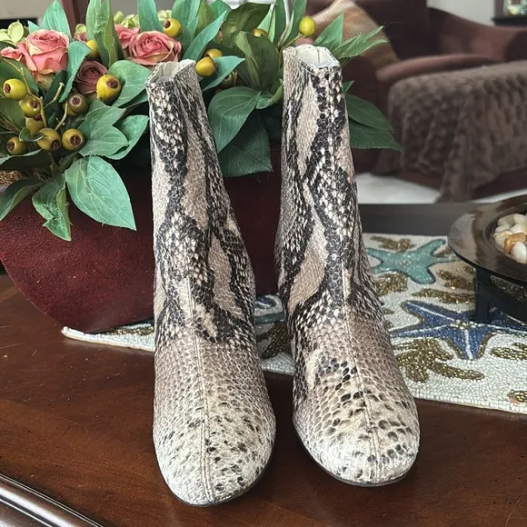Brand New Free People Cecile Ankle Boot Genuine Leather Snakeskin Print 3&quot; Heel