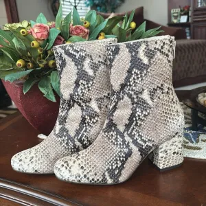 Brand New Free People Cecile Ankle Boot Genuine Leather Snakeskin Print 3&quot; Heel