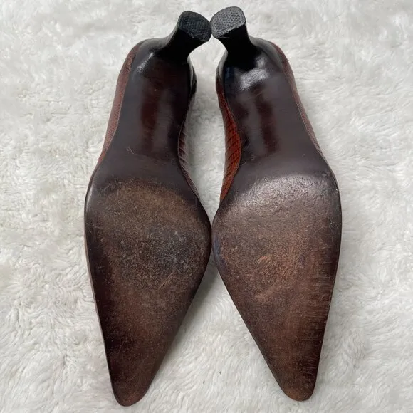 Briganti Women's Brown Pointed Lizard Print Leather Heels Pumps Shoes Size 6