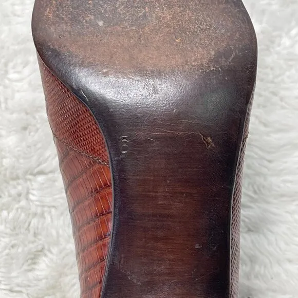 Briganti Women's Brown Pointed Lizard Print Leather Heels Pumps Shoes Size 6