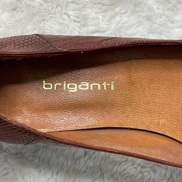 Briganti Women's Brown Pointed Lizard Print Leather Heels Pumps Shoes Size 6
