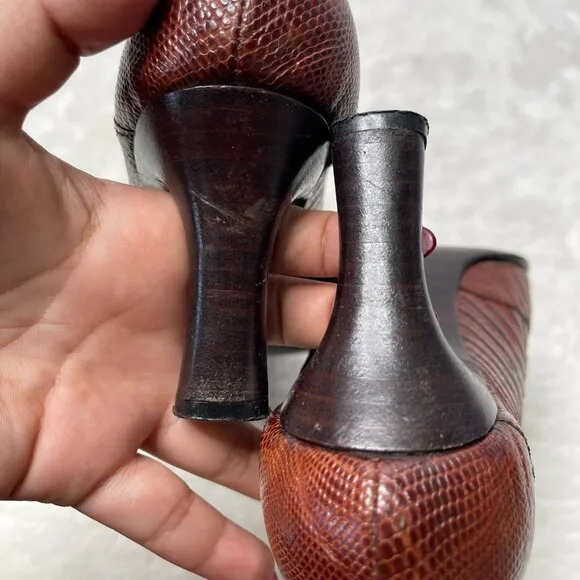Briganti Women's Brown Pointed Lizard Print Leather Heels Pumps Shoes Size 6