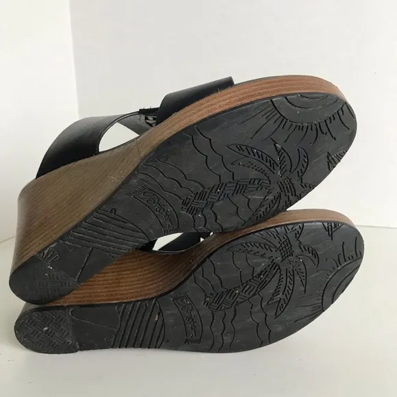 Brighton Delila Black Leather Perforated Wedge Sandals Womens Sz 10 Boho
