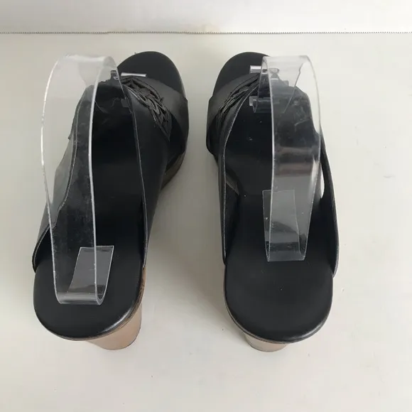 Brighton Delila Black Leather Perforated Wedge Sandals Womens Sz 10 Boho