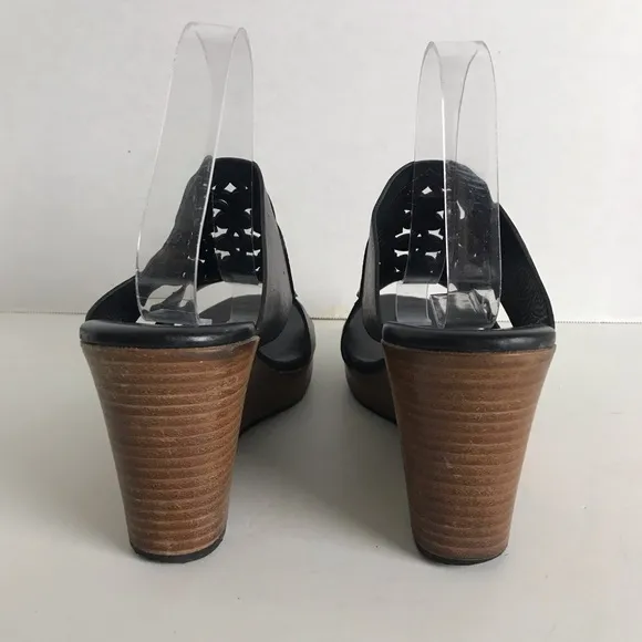 Brighton Delila Black Leather Perforated Wedge Sandals Womens Sz 10 Boho