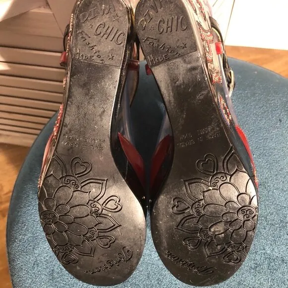Brighton Fashionista DIVA Platform Shoes Y2K Patent Vegan Leather Black Red 9.5