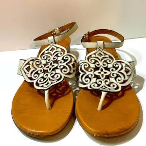 Brighton Lina White Leather With Buckle And Ankle Strap Sandals Boho