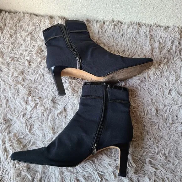 Brighton Regina Nylon/Leather Heel Boots Size 9.5