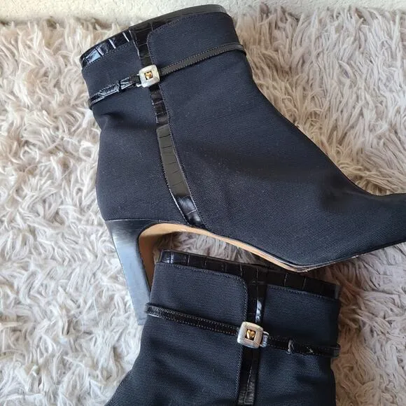 Brighton Regina Nylon/Leather Heel Boots Size 9.5