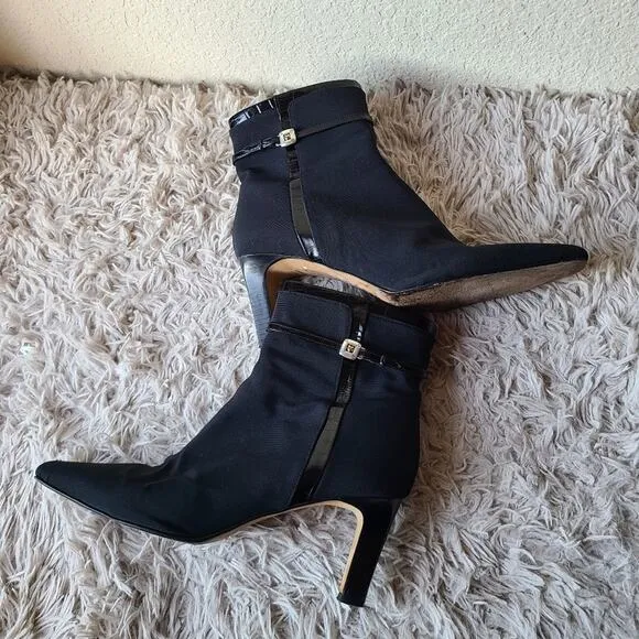Brighton Regina Nylon/Leather Heel Boots Size 9.5