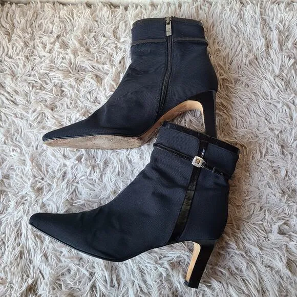 Brighton Regina Nylon/Leather Heel Boots Size 9.5
