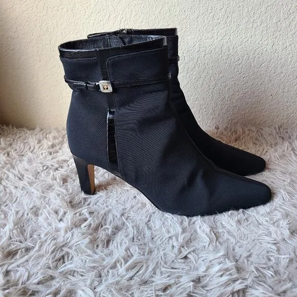 Brighton Regina Nylon/Leather Heel Boots Size 9.5