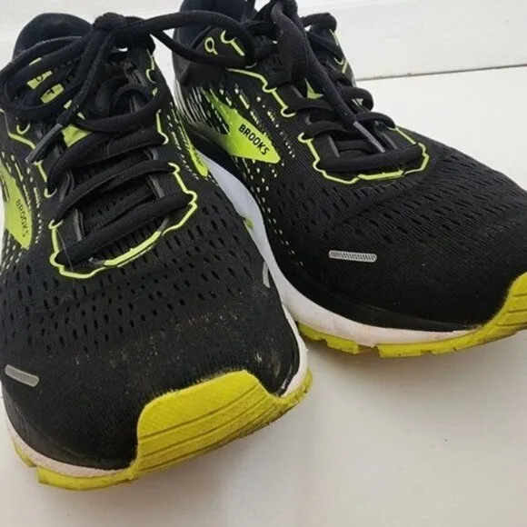 Brooks Ghost 13 Black Lime Green Running Shoes Men's Size 8.5