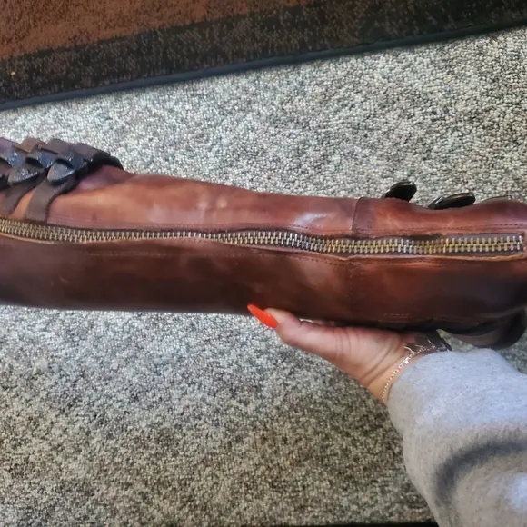 Brown Leather Knee-High Boots with Buckles