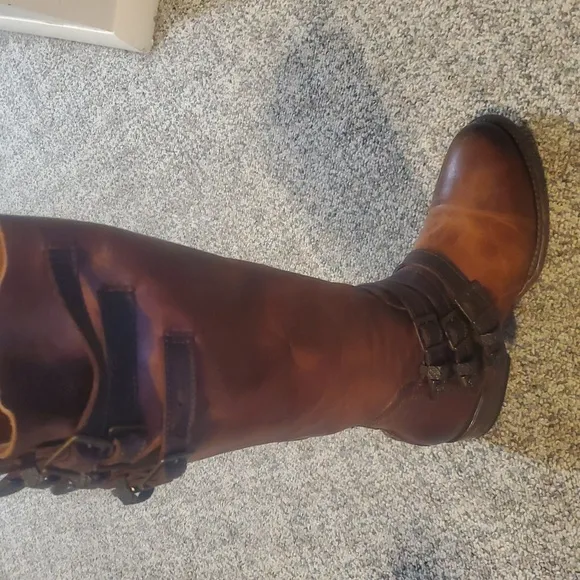 Brown Leather Knee-High Boots with Buckles