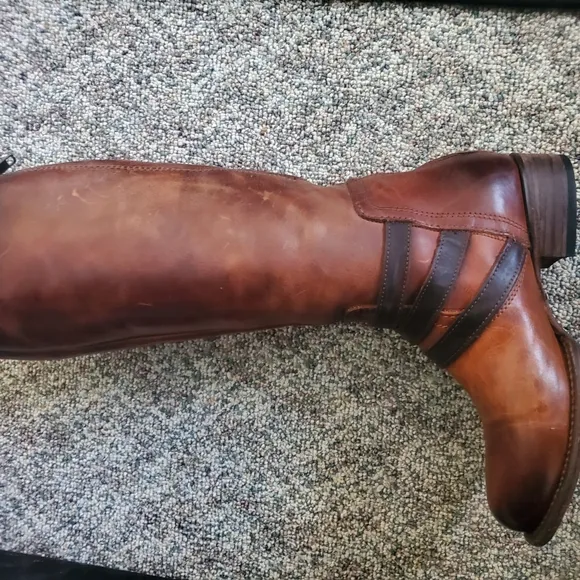 Brown Leather Knee-High Boots with Buckles