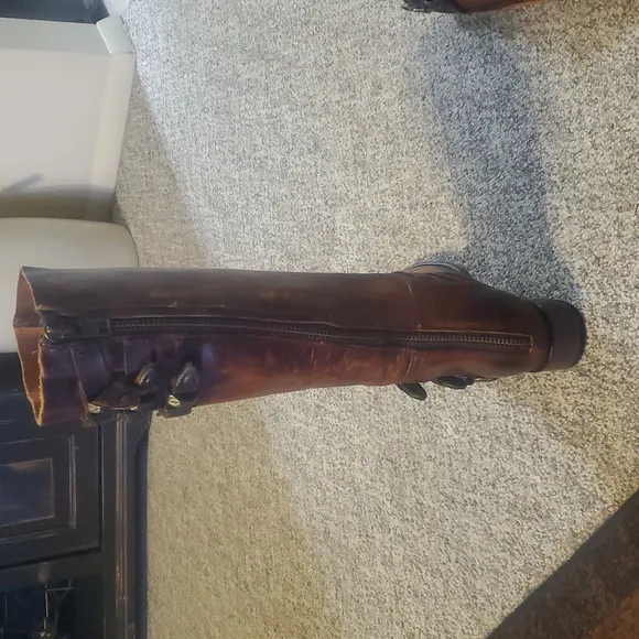 Brown Leather Knee-High Boots with Buckles