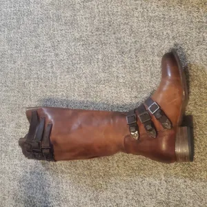 Brown Leather Knee-High Boots with Buckles
