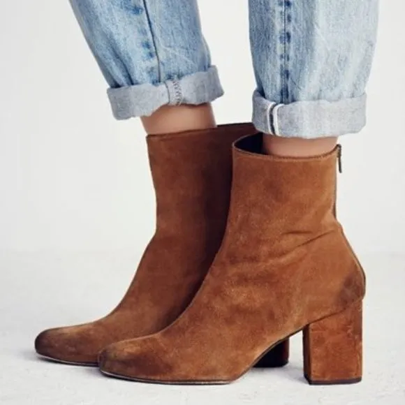 Brown Suede Free People Cecile Ankle Boot in Tobacco