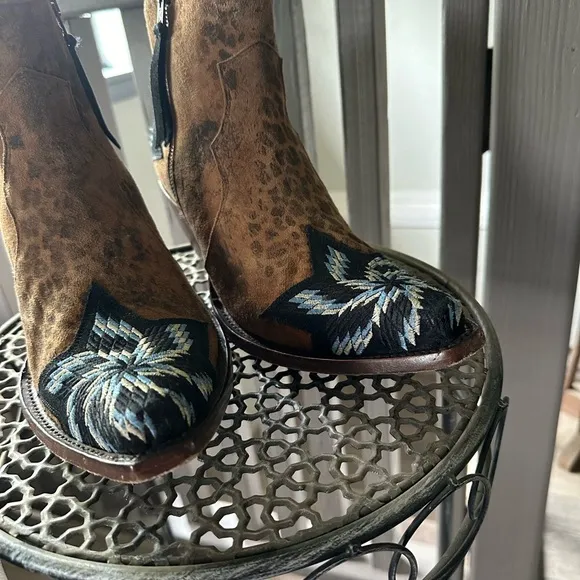 Brown Western Leopard Print Ankle Boots
