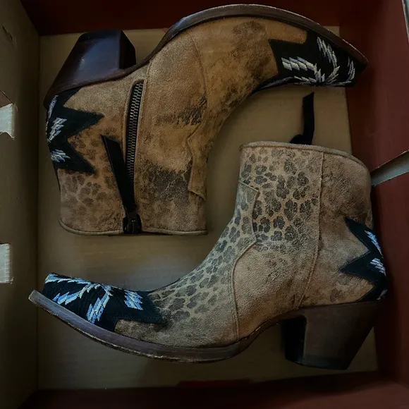 Brown Western Leopard Print Ankle Boots