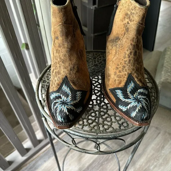 Brown Western Leopard Print Ankle Boots