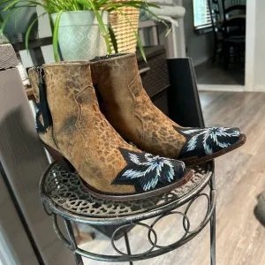 Brown Western Leopard Print Ankle Boots