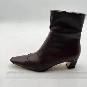 Brown Women's Square Toe Low Chunky Heel Ankle Booties Chic Zip Up Short Boot