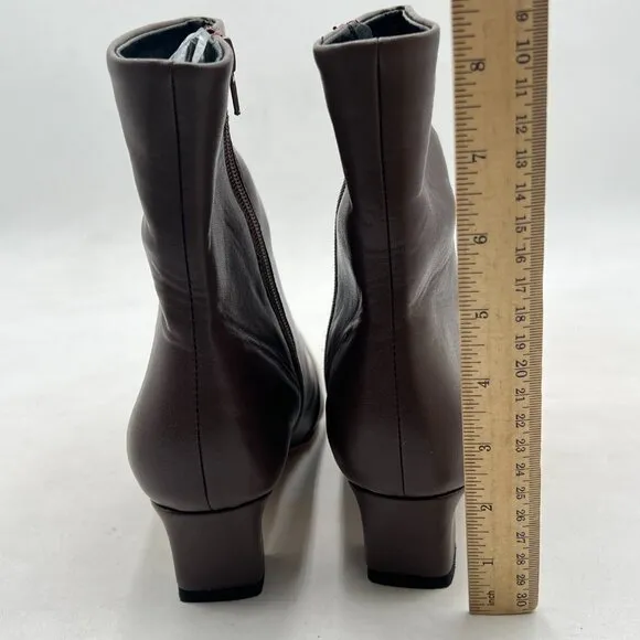 Brown Women's Square Toe Low Chunky Heel Ankle Booties Chic Zip Up Short Boot