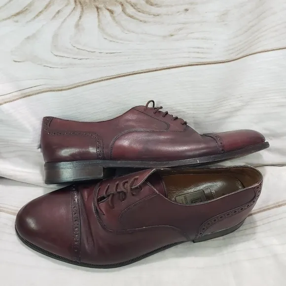 Bruno Magli Ruben Cap Toe Oxford Shoes Mens 11.5 Burgandy Mahogany Leather Lace